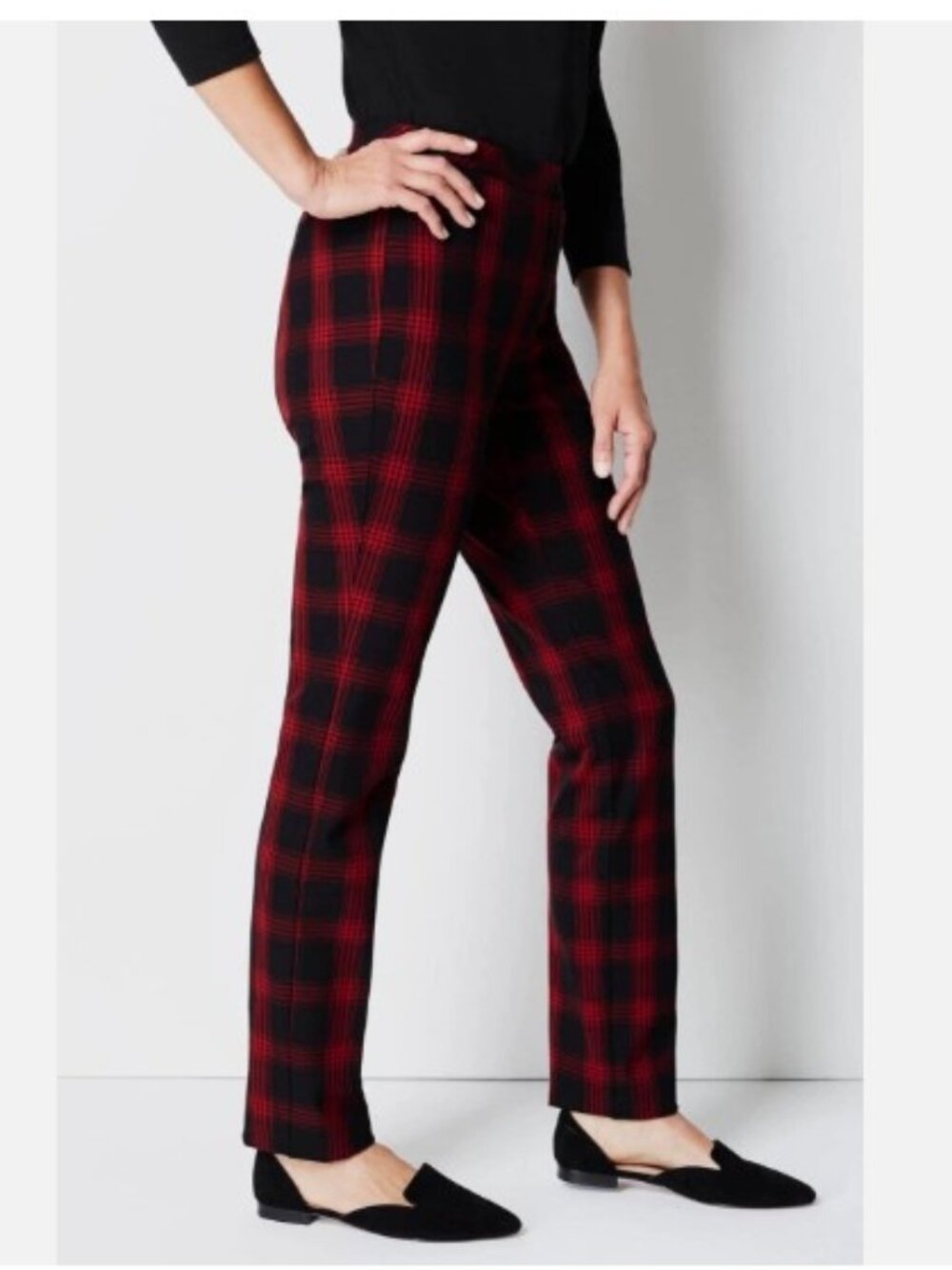 NWOT J Jill Red Black Tartan Plaid Bi Stretch‎ Straight Leg Pants Size 6